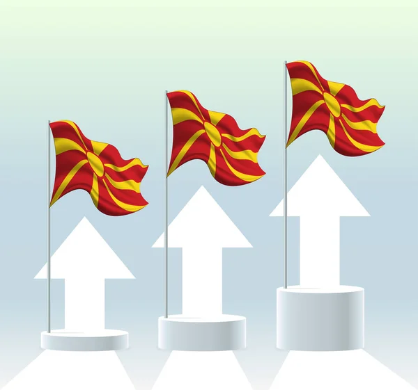 North Macedonia Flag Country Uptrend Waving Flagpole Modern Pastel Colors — Stock vektor