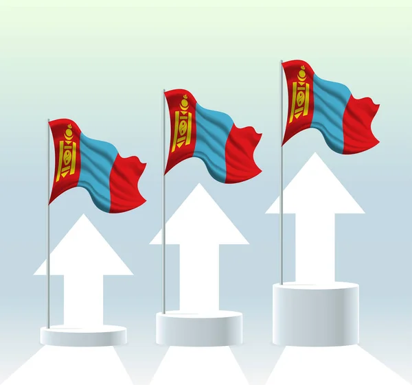 モンゴル国旗 国は増加傾向にある 現代のパステルカラーで旗竿を振っています 簡単な編集のための旗の図面 シェーディング バナーテンプレートデザイン — ストックベクタ