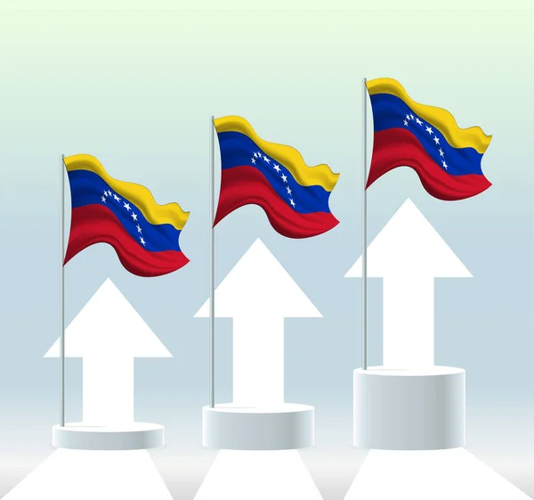 Bandera Venezuela País Está Una Tendencia Alcista Asta Bandera Ondeando — Vector de stock