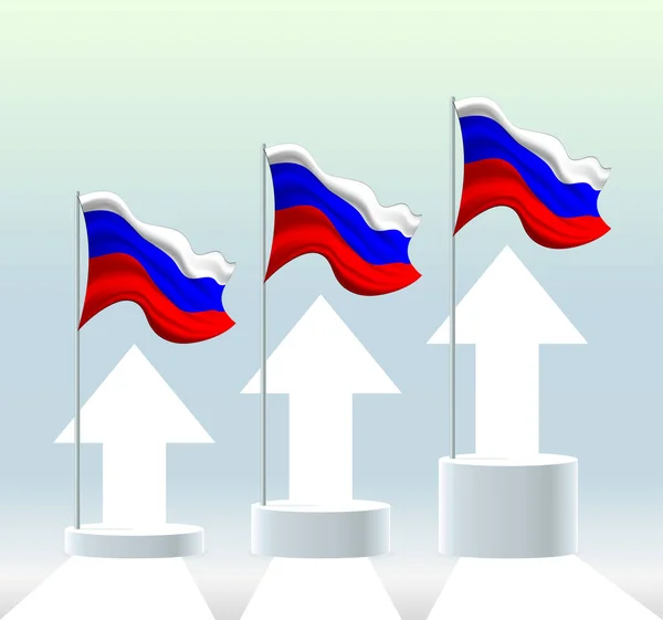 Rysslands Flagga Landet Inne Uppåtgående Trend Viftar Flaggstång Moderna Pastellfärger — Stock vektor