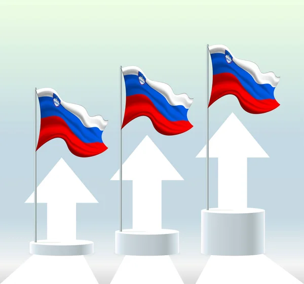 Slovenien Flagga Landet Inne Uppåtgående Trend Viftar Flaggstång Moderna Pastellfärger — Stock vektor