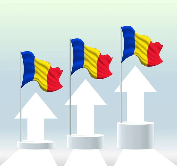 Bandera Rumania País Está Una Tendencia Alcista Asta Bandera Ondeando — Vector de stock