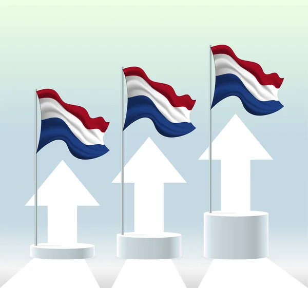 Bandera Holanda País Está Una Tendencia Alcista Asta Bandera Ondeando — Vector de stock