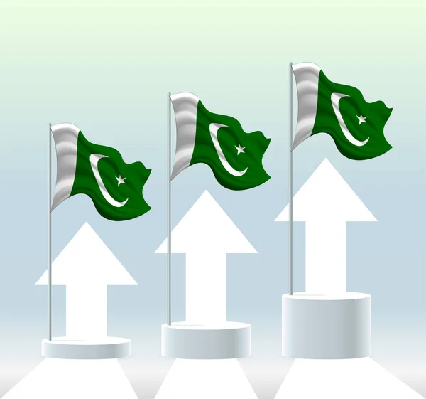 Bandiera Pakistan Paese Una Tendenza Rialzista Asta Portabandiera Ondulante Moderni — Vettoriale Stock