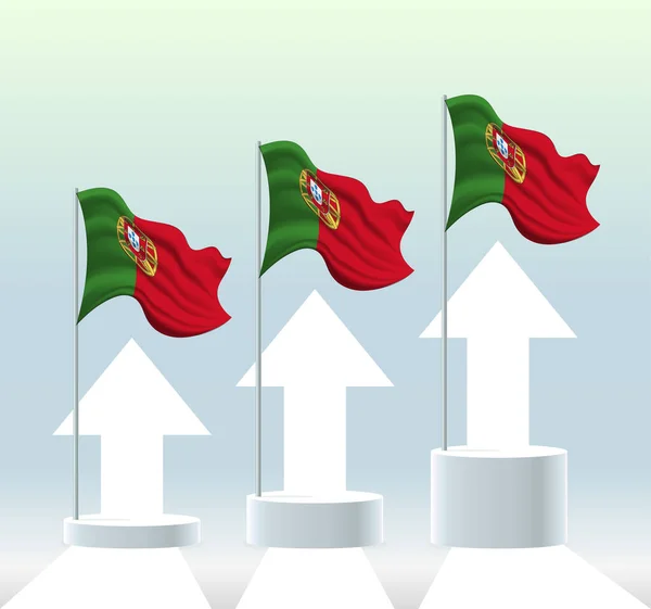 Bandera Portugal País Está Una Tendencia Alcista Asta Bandera Ondeando — Archivo Imágenes Vectoriales