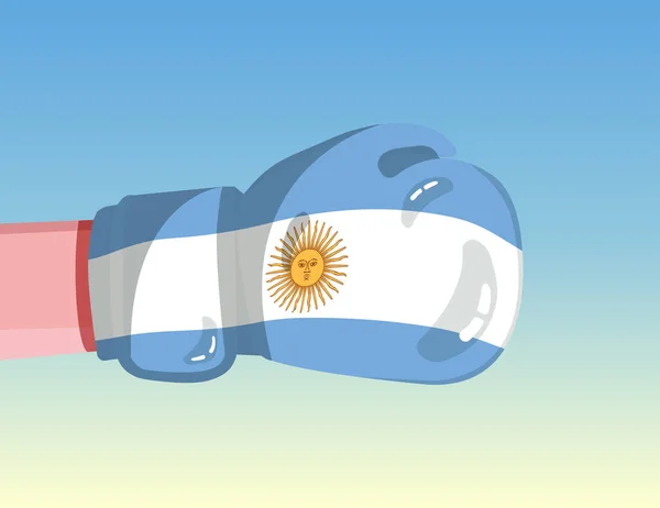 ボクシンググローブにアルゼンチンの国旗 競争力のある国間の対立 攻撃的な態度 権力の分離 テンプレート準備完了 — ストックベクタ
