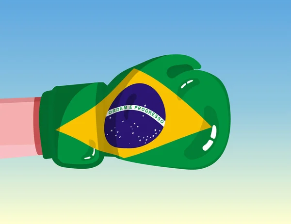 Flag Brazil Boxing Glove Confrontation Countries Competitive Power Offensive Attitude — ストックベクタ