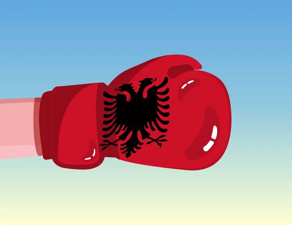 Flag Albania Boxing Glove Confrontation Countries Competitive Power Offensive Attitude — ストックベクタ