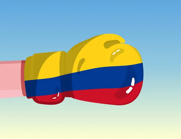 Flagge Kolumbiens Auf Boxhandschuh Konfrontation Zwischen Ländern Mit Wettbewerbsfähigkeit Offensiv — Stockvektor