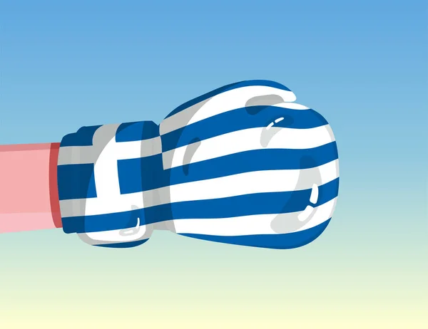 Flagge Griechenlands Auf Boxhandschuhen Konfrontation Zwischen Ländern Mit Wettbewerbsfähigkeit Offensiv — Stockvektor