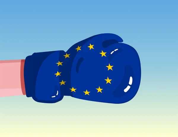 Flagge Der Europäischen Union Auf Boxhandschuhen Konfrontation Zwischen Ländern Mit — Stockvektor