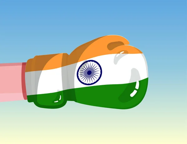 India Zászlója Boxkesztyűn Konfrontáció Versenyhelyzetben Lévő Országok Között Támadó Hozzáállás — Stock Vector