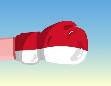 Boks eldiveninde Monako bayrağı. Rekabetçi güce sahip ülkeler arasında çatışma. Saldırgan tavır. İktidar ayrılığı. Şablon hazır tasarım.