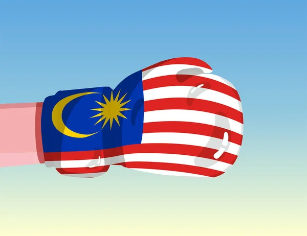 Bendera Malaysia Sarung Tangan Tinju Konfrontasi Antar Negara Dengan Kekuatan - Stok Vektor