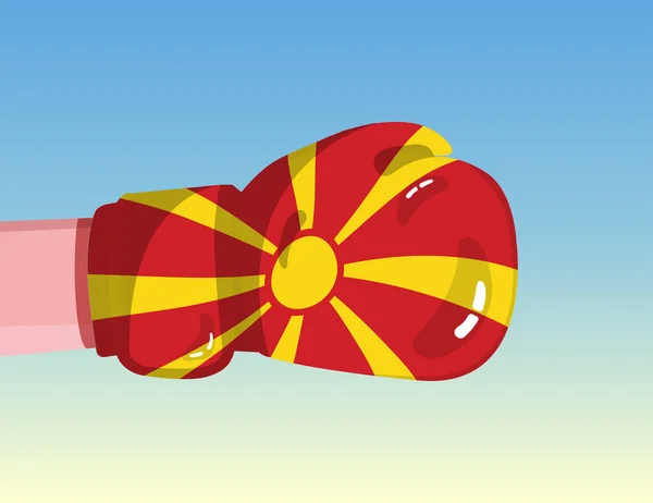Bendera Macedonia Sarung Tangan Tinju Konfrontasi Antar Negara Dengan Kekuatan - Stok Vektor