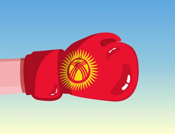 吉尔吉斯斯坦国旗挂在拳击手套上 具有竞争力的国家之间的对抗 好斗的态度权力分立 模板准备设计 — 图库矢量图片