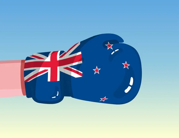 Boks Eldiveninde Yeni Zelanda Bayrağı Rekabetçi Güce Sahip Ülkeler Arasında — Stok Vektör