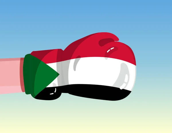 Flag Sudan Boxing Glove Confrontation Countries Competitive Power Offensive Attitude — Vetor de Stock