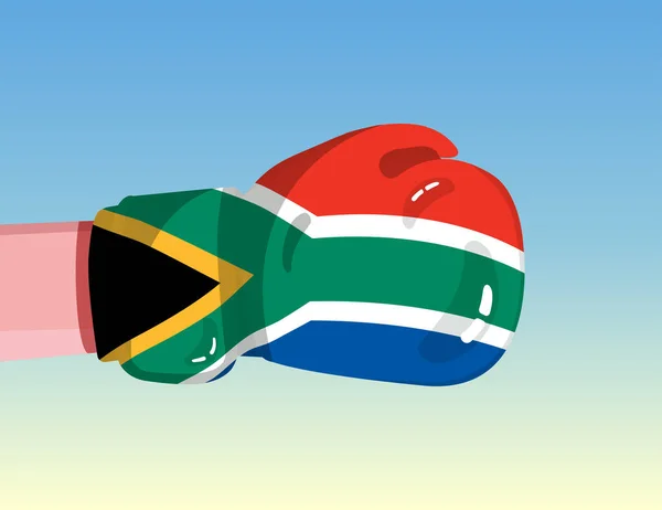 Bandiera Del Sud Africa Sul Guanto Boxe Confronto Tra Paesi — Vettoriale Stock