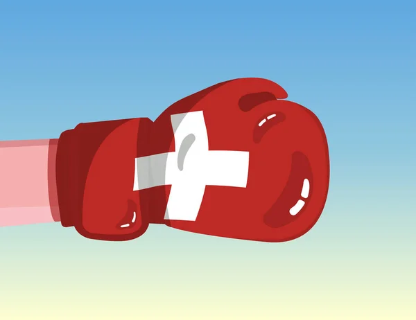 Flagga Schweiz Boxningshandske Konfrontation Mellan Länder Med Konkurrensmakt Offensiv Attityd — Stock vektor
