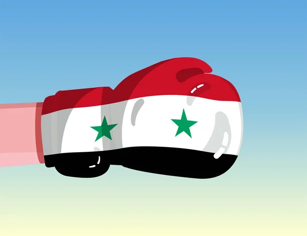 Прапор Сирії Боксерській Рукавичці Конфлікт Між Країнами Конкурентоспроможною Владою Позитивне — стоковий вектор