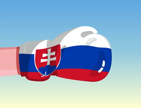 Slovenská Vlajka Boxerské Rukavici Konfrontace Mezi Zeměmi Konkurenční Silou Útočný — Stockový vektor