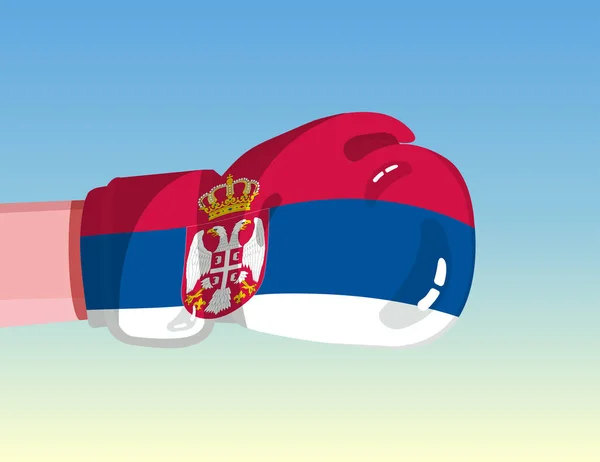 Flag Serbia Boxing Glove Confrontation Countries Competitive Power Offensive Attitude —  Vetores de Stock