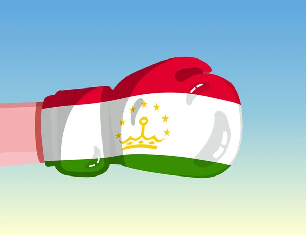 Tádžikistánská Vlajka Boxerské Rukavici Konfrontace Mezi Zeměmi Konkurenční Silou Útočný — Stockový vektor