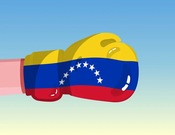 Flagge Venezuelas Auf Boxhandschuhen Konfrontation Zwischen Ländern Mit Wettbewerbsfähigkeit Offensiv — Stockvektor
