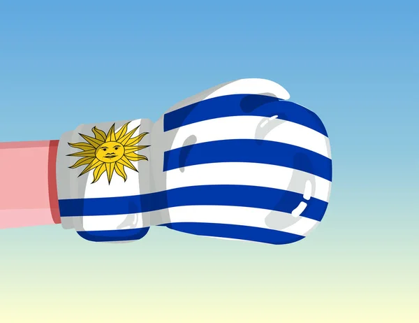 Bandera Uruguay Guante Boxeo Confrontación Entre Países Con Poder Competitivo — Vector de stock