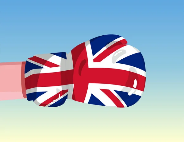 拳击手套上的英国国旗 具有竞争力的国家之间的对抗 好斗的态度权力分立 模板准备设计 — 图库矢量图片