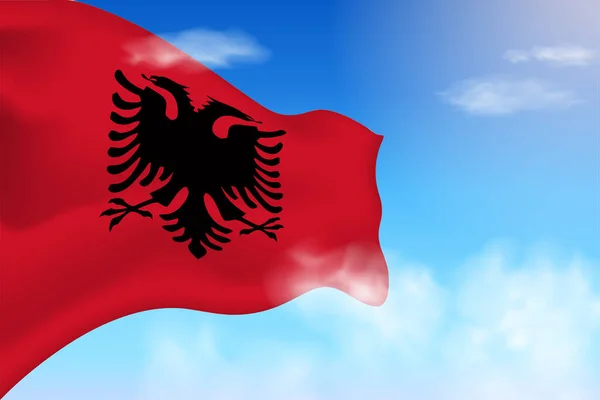 Albania Flag Clouds Vector Flag Waving Sky National Day Realistic — ストックベクタ