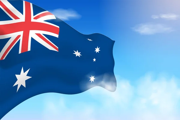 Avustralya Bulutlarda Bayrak Sallıyor Gökyüzünde Dalgalanan Vektör Bayrağı Ulusal Gün — Stok Vektör