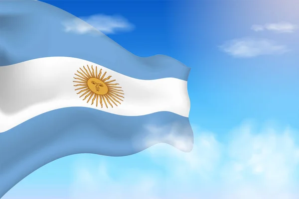 Argentina Flag Clouds Vector Flag Waving Sky National Day Realistic — ストックベクタ