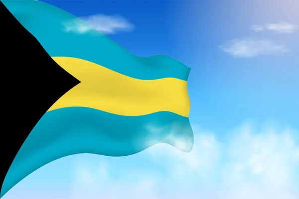 Bahamas Flag Clouds Vector Flag Waving Sky National Day Realistic — Vetor de Stock