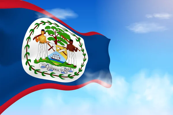 Belize Flag Clouds Vector Flag Waving Sky National Day Realistic — Archivo Imágenes Vectoriales