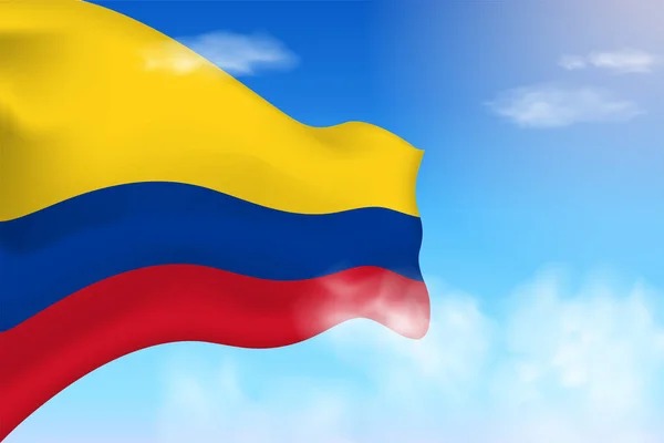Флаг Колумбии Облаках Векторный Флаг Машущий Небе Национальный День Реалистичной — стоковый вектор