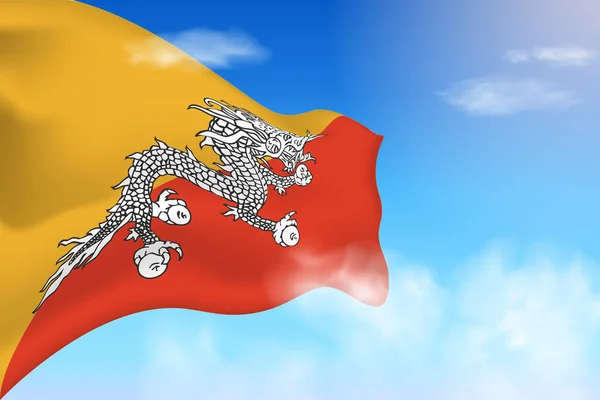 Bhutan Flag Clouds Vector Flag Waving Sky National Day Realistic — Stockvector