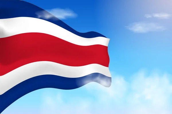 코스타리카는 구름에 깃발을 꽂는다 하늘에서 흔들려 미국의 국기에 현실적 — 스톡 벡터