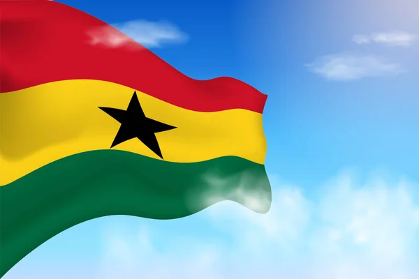 Ghana Flag Clouds Vector Flag Waving Sky National Day Realistic — 스톡 벡터