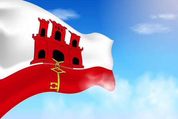 Gibraltar Flag Clouds Vector Flag Waving Sky National Day Realistic — ストックベクタ