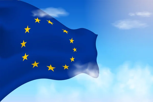 Die Flagge Der Europäischen Union Den Wolken Vektorfahnen Wehen Himmel — Stockvektor