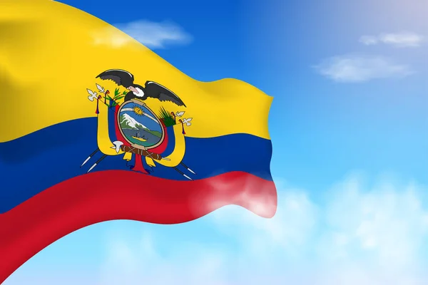 Ecuadors Flagge Den Wolken Vektorfahnen Wehen Himmel Nationalfeiertag Realistische Flagge — Stockvektor