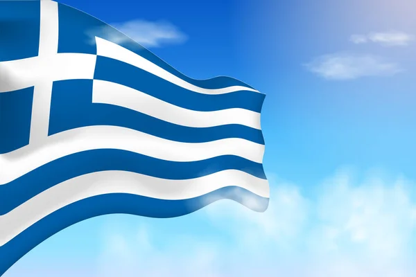 Görögország Zászló Felhőkben Vektor Zászló Lengett Égen Nemzeti Nap Reális — Stock Vector