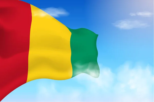 Bandeira Guiné Nas Nuvens Bandeira Vetor Acenando Céu Dia Nacional — Vetor de Stock