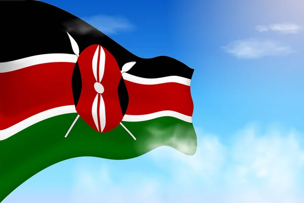 Drapeau Kenya Dans Les Nuages Drapeau Vectoriel Agitant Dans Ciel — Image vectorielle