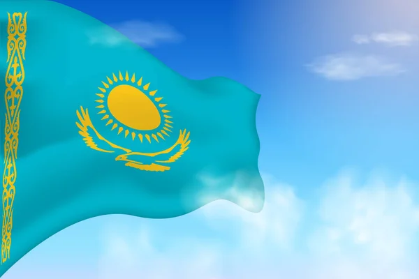 Kazakhstan Flag Clouds Vector Flag Waving Sky National Day Realistic — ストックベクタ