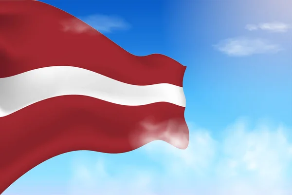 Bendera Latvia Awan Bendera Vektor Melambai Langit Ilustrasi Bendera Realistik - Stok Vektor