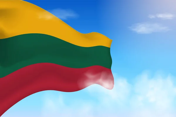 Литовський Прапор Хмарах Векторський Прапор Розмахує Небі Національний День Реалістичний — стоковий вектор