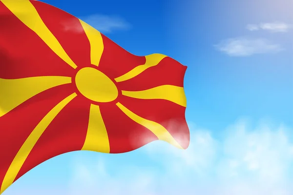 Macedonia Flag Clouds Vector Flag Waving Sky National Day Realistic — Wektor stockowy